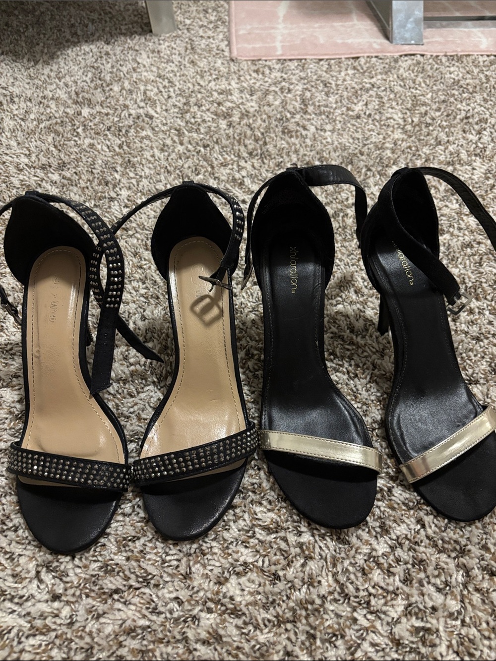 2 for $11! 7 1/2 Black Ankle-Strap Dress Sandals with Metallic Accent - Women